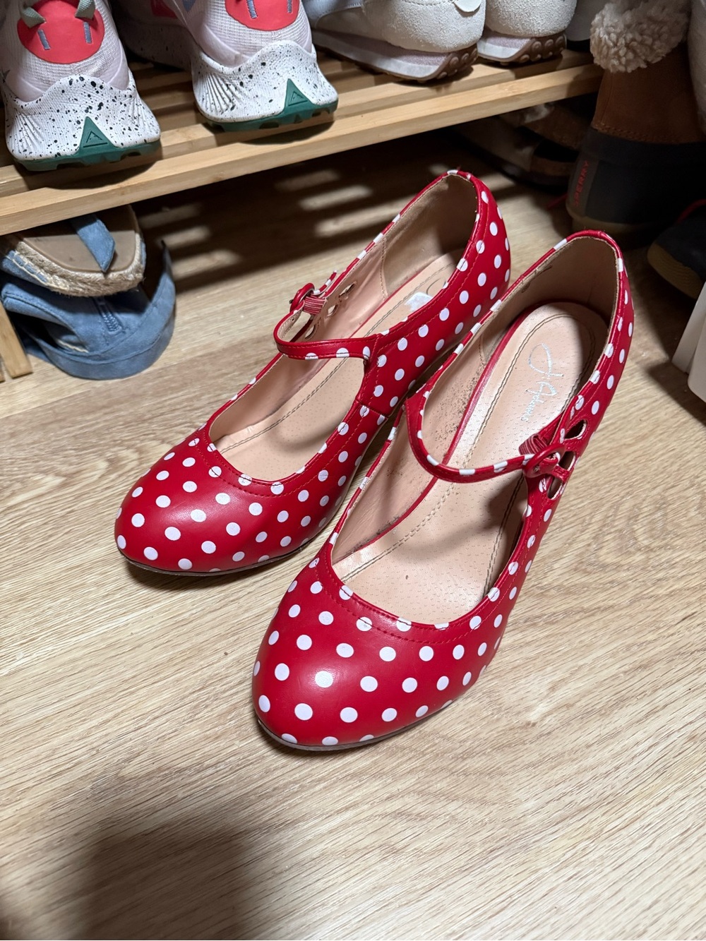 Red Polka Dot Mary Jane Heels with Ankle Strap